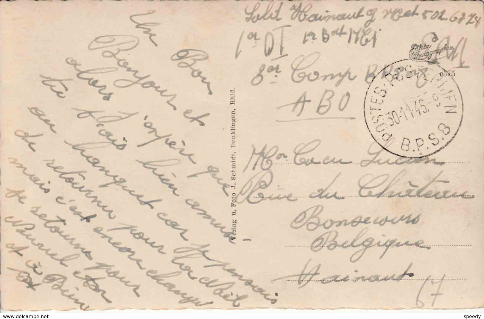 BELGIË MIL POST (ZK Holpe)  "SM" "B P S  8 /30.11.46"  (van 1 D.I. ) (BPS 8 Van 10.7.46 TOT 1.8.78 In BENSBERG) - Army