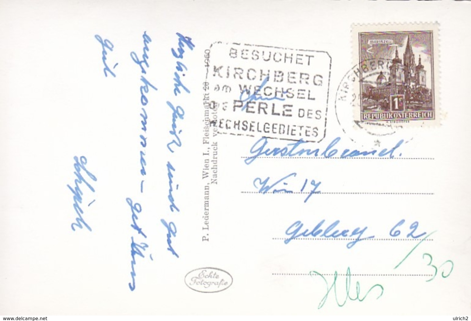 AK Blick Von St. Corona Auf Kirchberg Am Wechsel Mit Schneeberg - Werbestempel Perle Kirchberg Am Wechsel - 1961 (44835) - Wechsel
