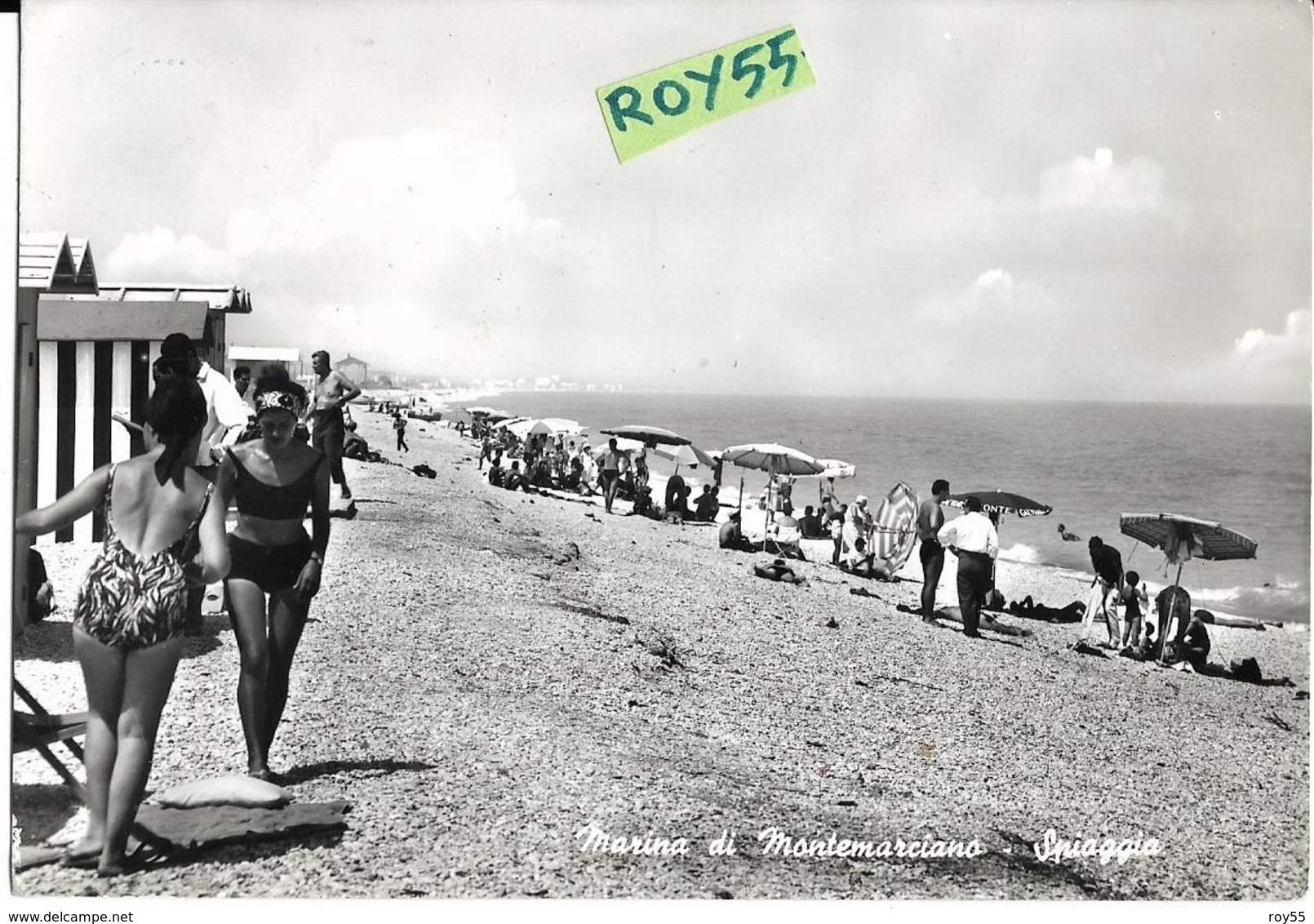 Marche-ancona-marina Di Montemarciano Frazione Di Montemarciano Spiaggia Veduta Bagnanti Epoca Cabine Ombrelloni Mare - Other & Unclassified