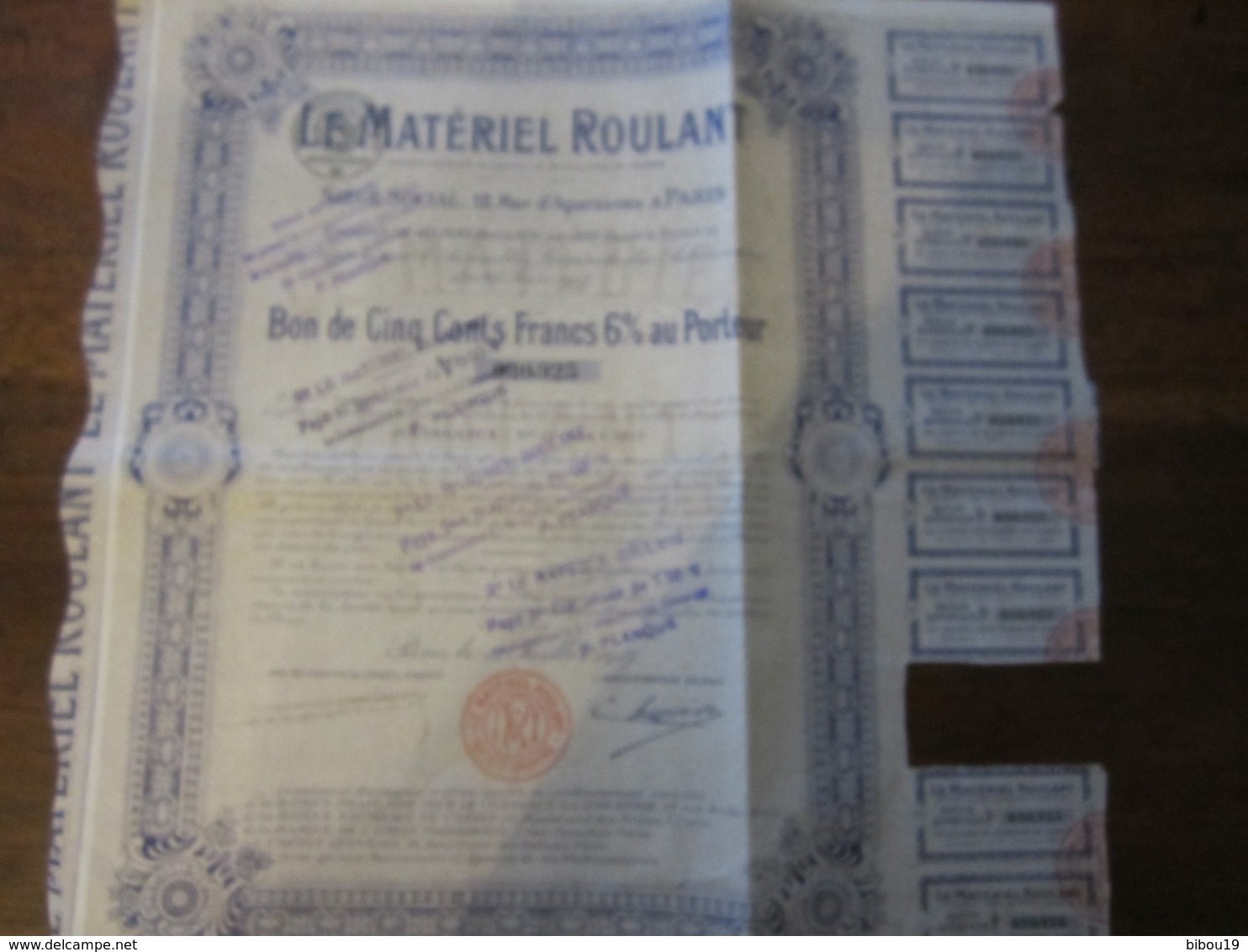 LE MATERIEL ROULANT BON DE 500 FRANCS 1917 - J - L