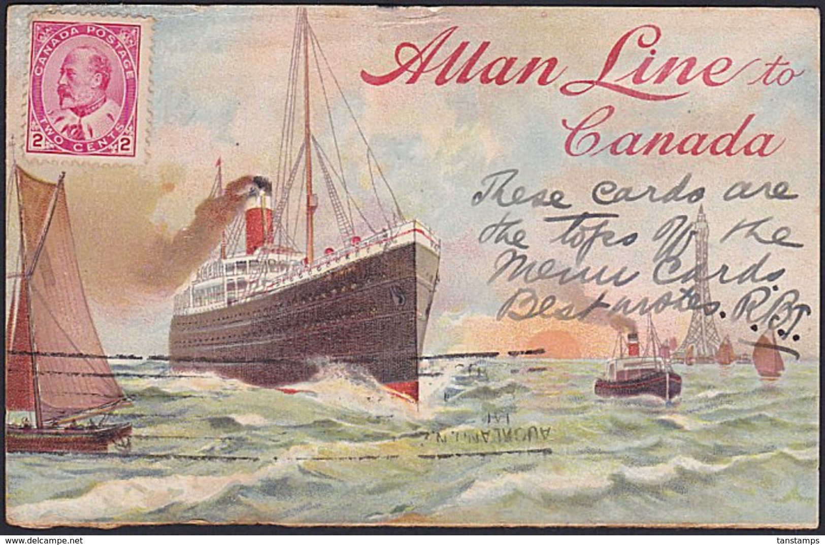 CANADA - NEW ZEALAND 1905 SHIPPING POSTCARD ALLAN LINE - Lettres & Documents