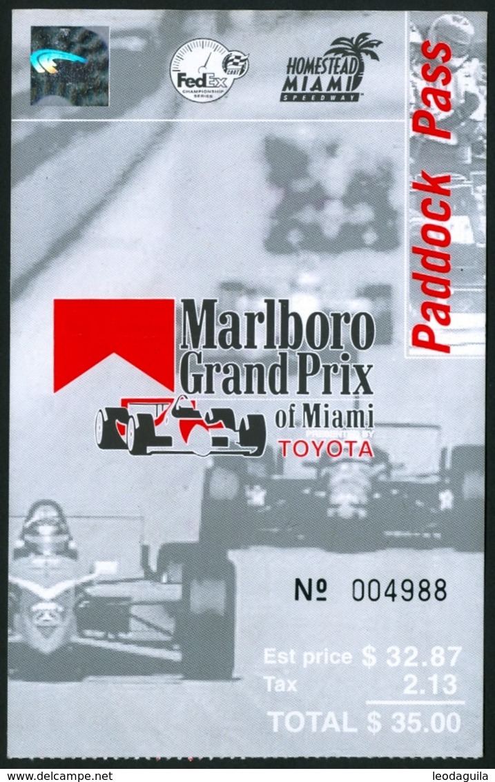 CART RACING  -  HOMESTEAD-MIAMI 2000 - MARK BLUNDELL   AUTOGRAPH ON  PADDOCK PASS  ADMITTANCE TICKET  YEAR 2000 - Authographs