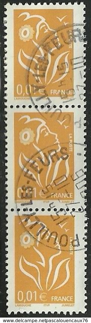 France 2005 - Marianne Lamouche - N° 3731e Sans Phosphore - Bande De 3 Oblitérée - Usados