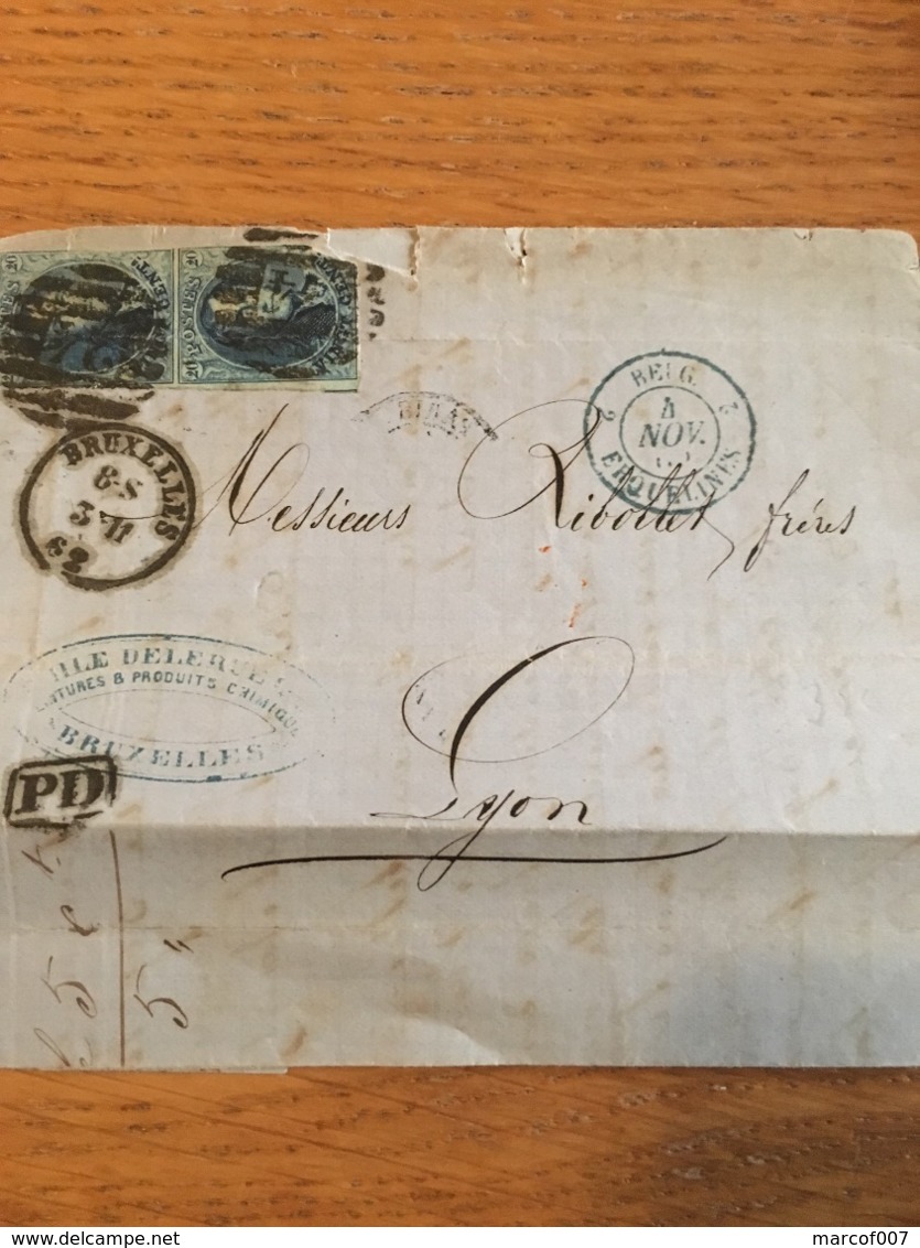 Lettre Bxl Pour Lyon + Cachet Belg Erquelines - 1849-1865 Médaillons (Autres)