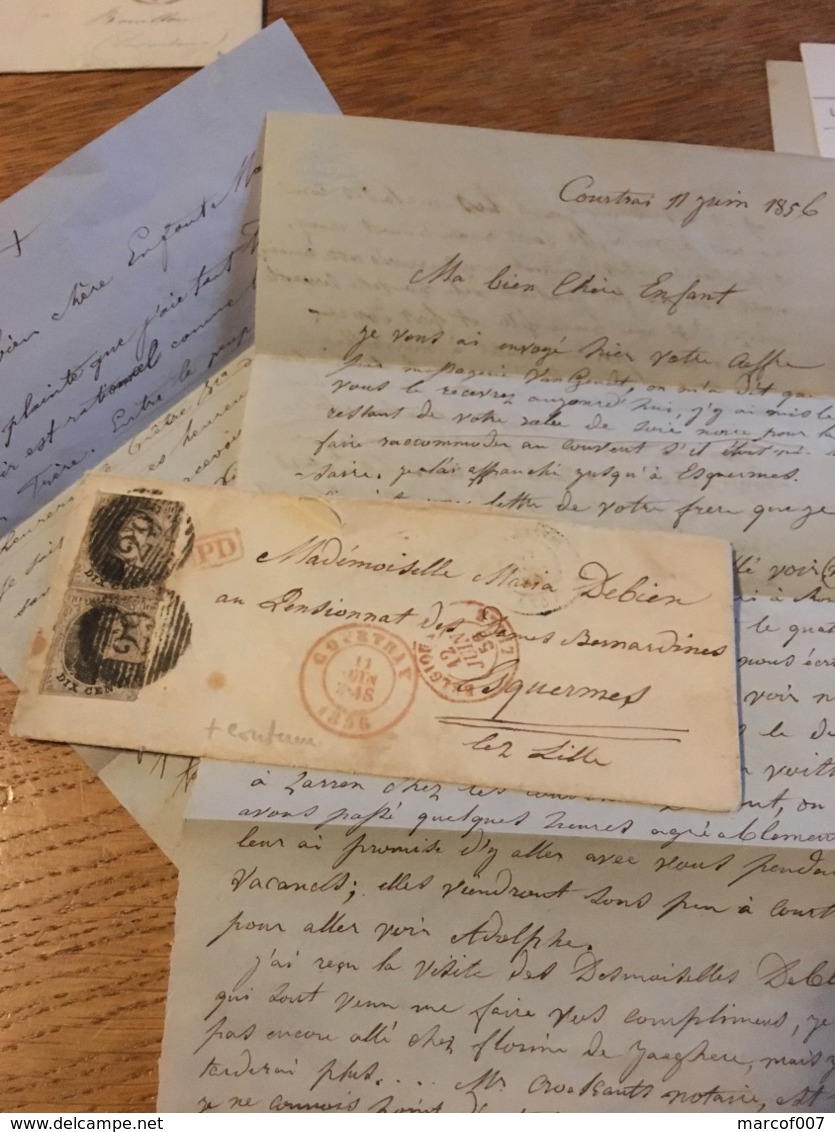 Lettre Courtrai Pour Esquermes +dc Rouge Bel Lille + Verso Ambulant Mouscron - 1849-1865 Médaillons (Autres)