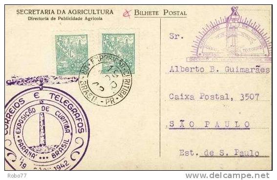 1942 Brazil Postcard. Emposicao - Curitiba. DR - Brasil - PR. 19.Apr.42., Correios E Telegrafos.. (H11c002) - Télégraphes