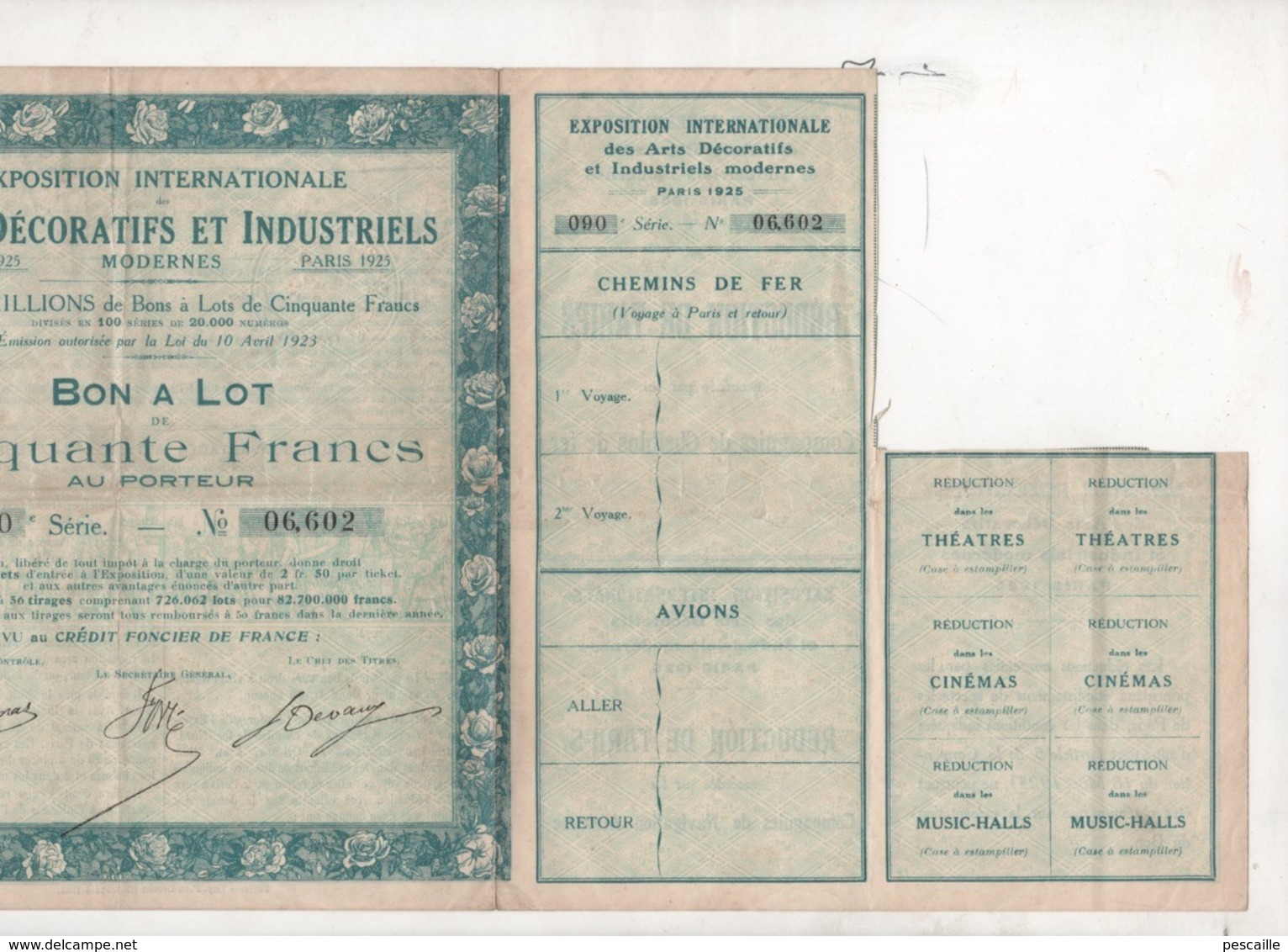 BON A LOT DE CINQUANTE FRANCS - EXPOSITION INTERNATIONALE DES ARTS DECORATIFS ET INDUSTRIELS MODERNES PARIS 1925 - Tourism