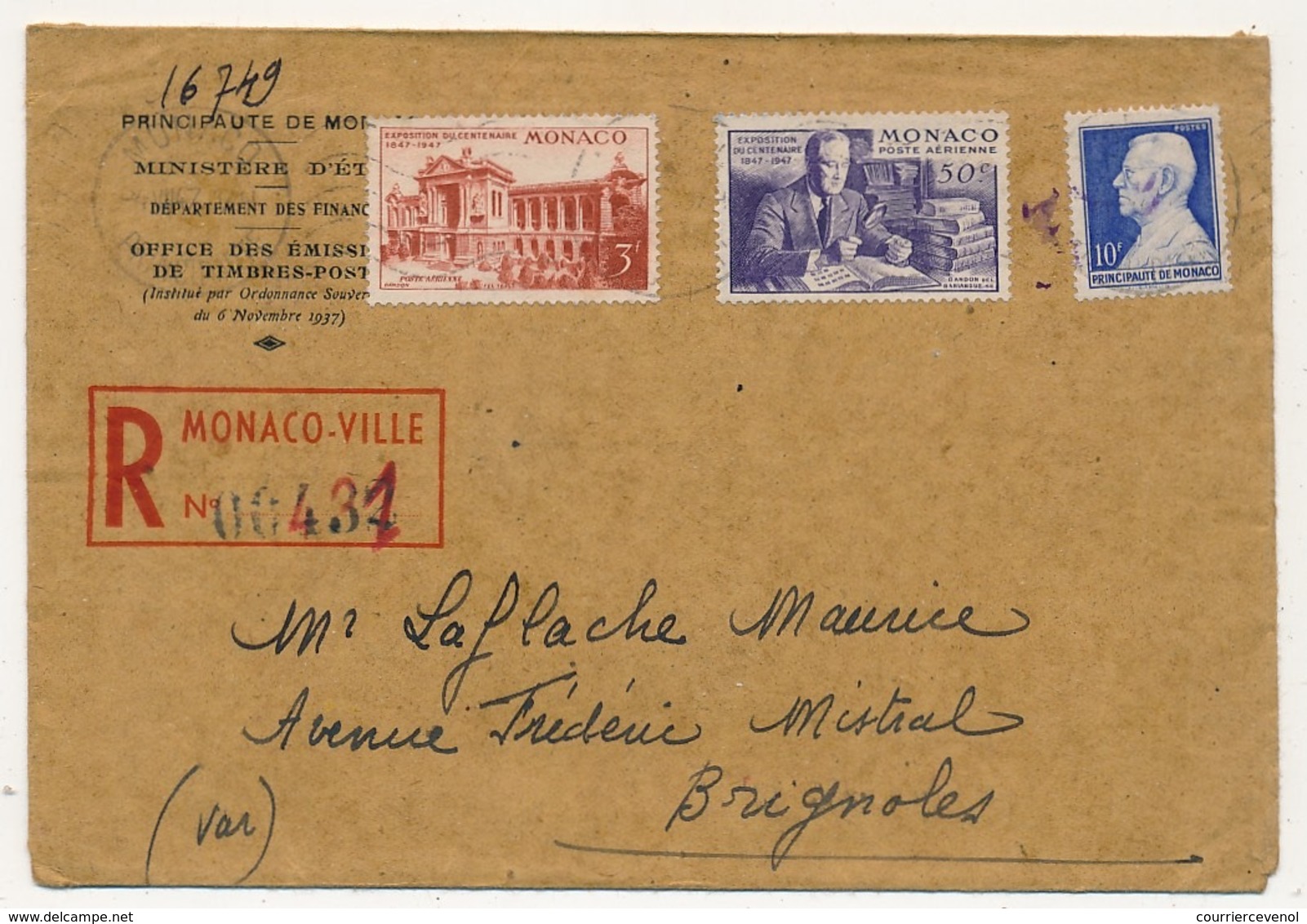 MONACO - Enveloppe Recommandée Depuis Monaco-Ville - Affranchissement Composé - Briefe U. Dokumente