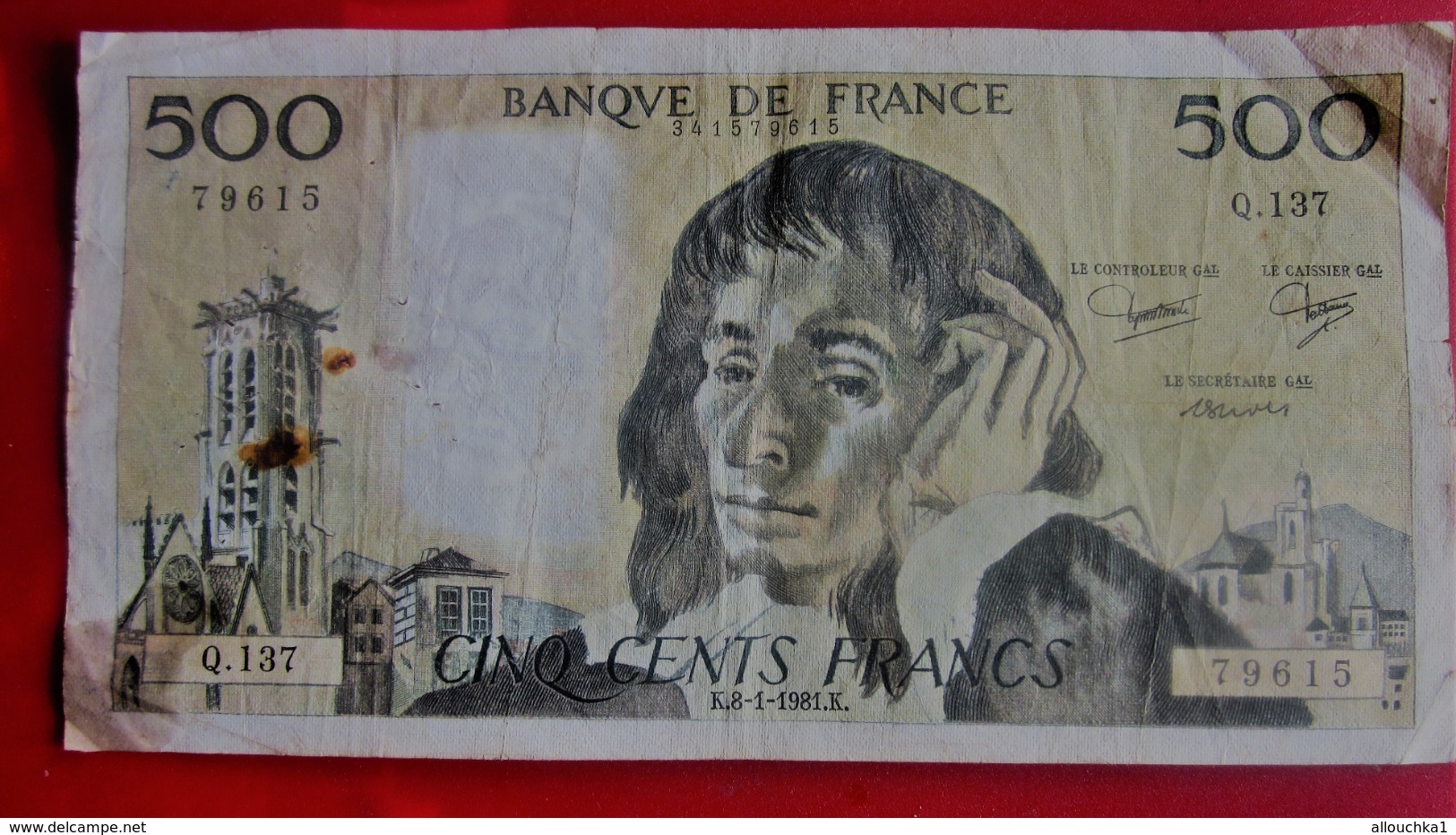 1981 .K. PASCAL Monnaies & Billets France 1962-1997 ''Francs''  500 F 1968-1993 ''Pascal'' Q.137  N° 79615 - 500 F 1968-1993 ''Pascal''