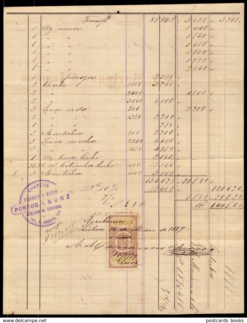 Fatura Publicidade FABRICA De GRAVATAS Rua Do Loreto LISBOA E Rua St.Antonio PORTO - Selo Fiscal Tax Stamp PORTUGAL 1888 - Lettres & Documents