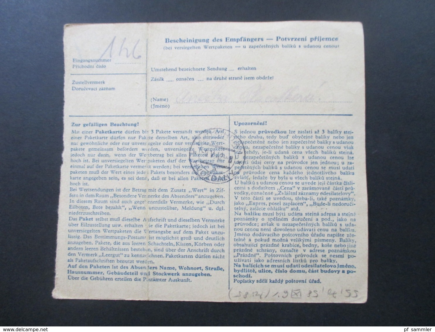 Böhmen Und Mähren 1942 Paketkarte MiF Freimarken Prag 37 Gewicht 7,2 Kilogramm - Briefe U. Dokumente