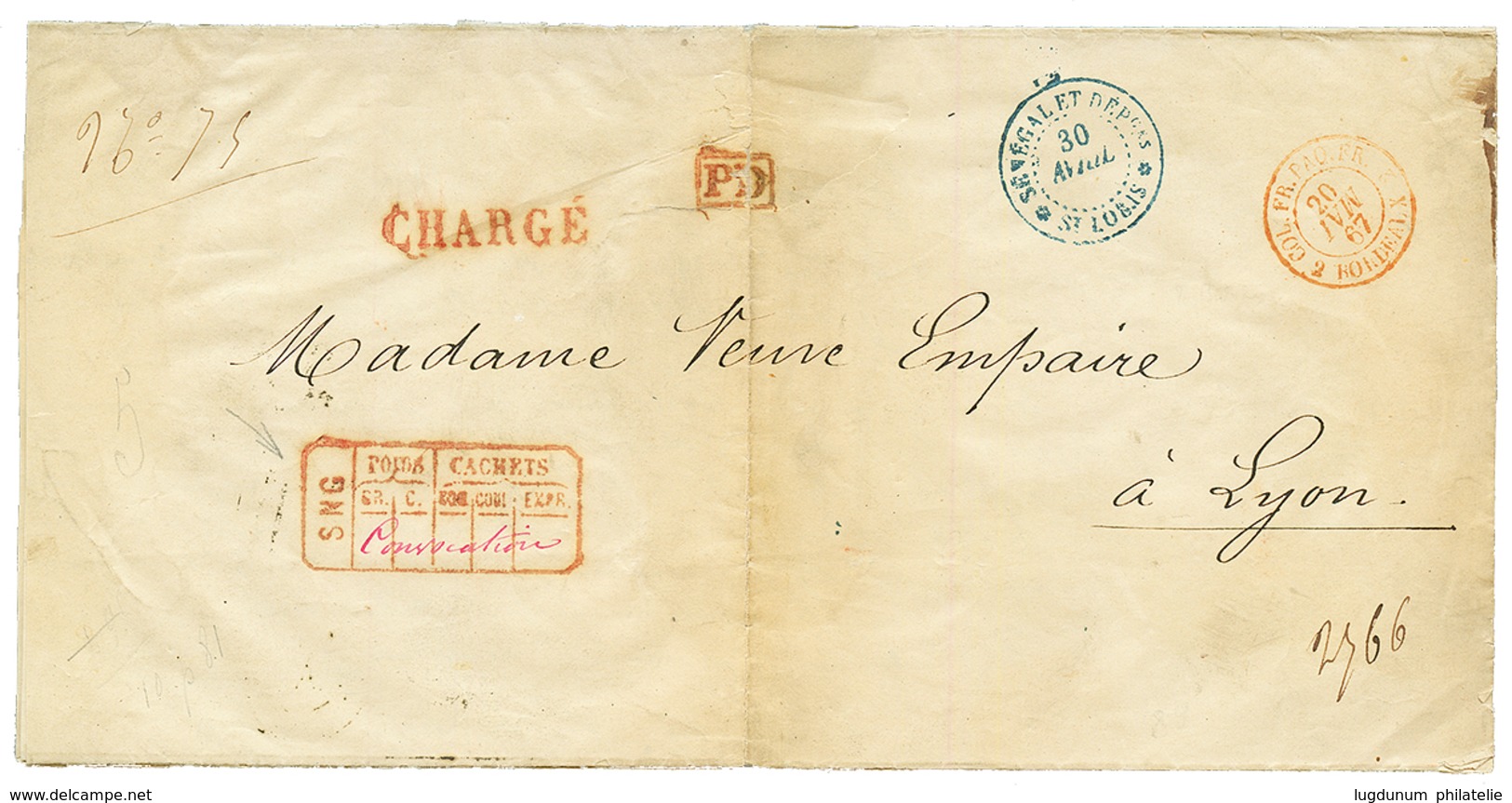 SENEGAL : 1867 SENEGAL ST LOUIS + CHARGE + PD + Descriptif De CHARGEMENT SNG Lettre CHARGEE De ST LOUIS Pour LYON. Excep - Altri & Non Classificati