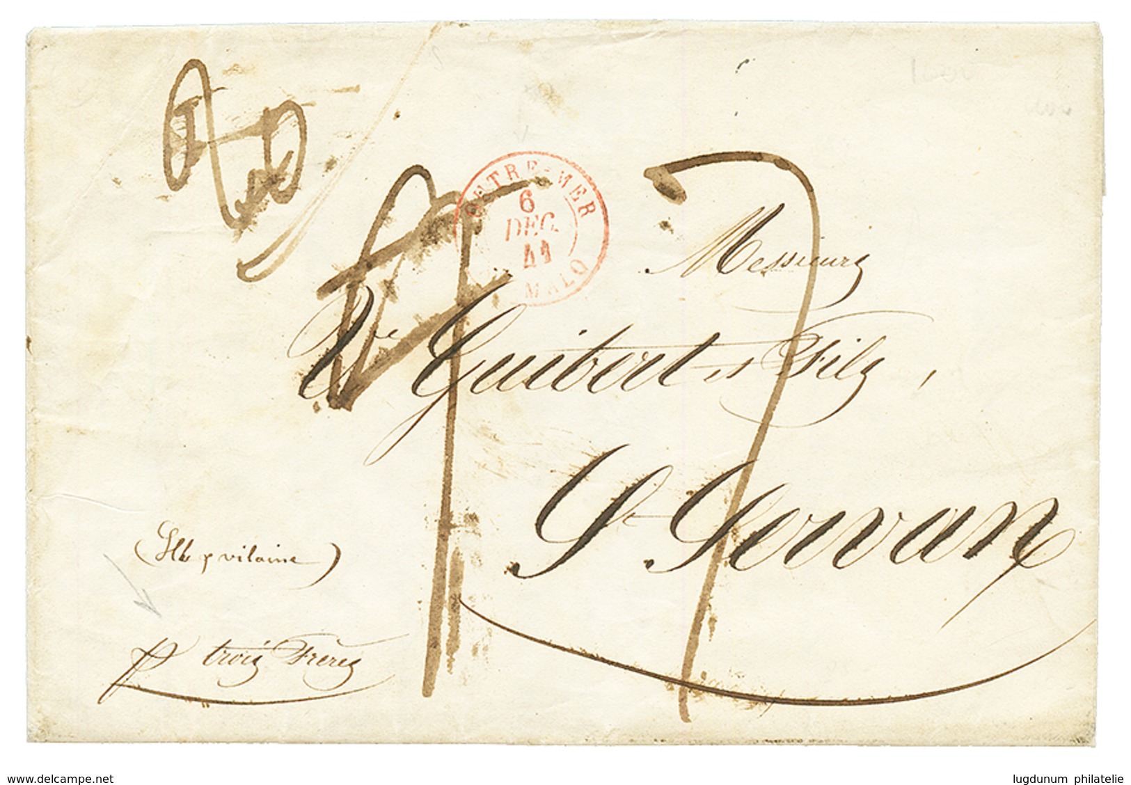 1841 OUTRE-MER ST MALO + Taxe 9 Biffée + Taxe 7 Sur Lettre De ST PIERRE T.N. Pour ST SERVAN. TB. - Altri & Non Classificati