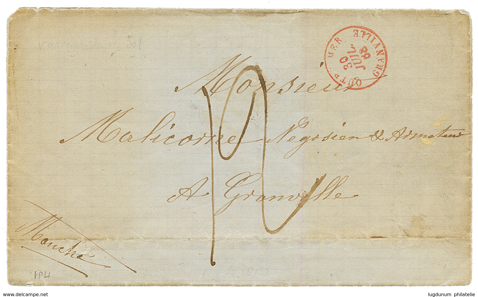 1868 OUTRE-MER GRANVILLE ( Utilisation Tardive) + Taxe 12 Sur Lettre (ss Texte) Sans Doute De ST PIERRE TERRE NEUVE Pour - Altri & Non Classificati