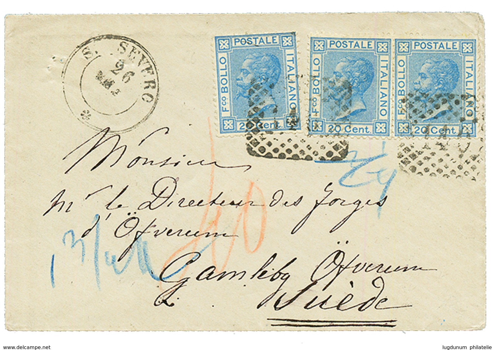 1873 20c (x3) Canc. 140 + S. SEVERO On Envelope To SWEDEN. Vvf. - Unclassified