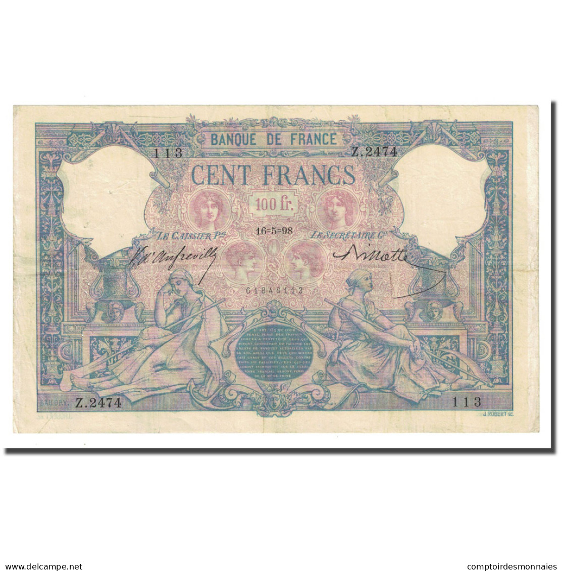 France, 100 Francs, Bleu Et Rose, 1898-05-16, TTB, Fayette:21.11, KM:65b - 100 F 1888-1909 ''Bleu Et Rose''