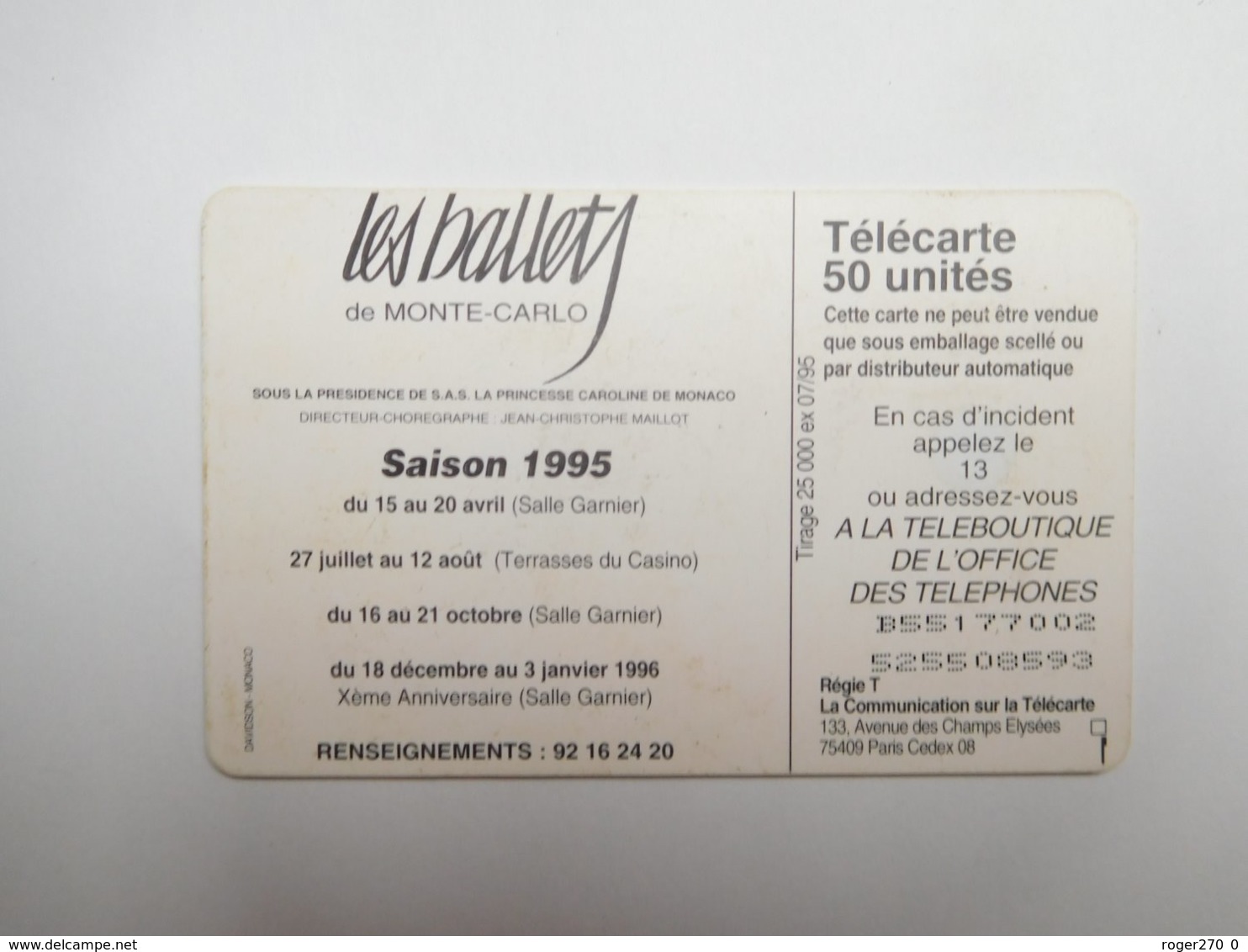 Télécarte Publique , Monaco , Ballets 2 , MF29 - Monaco