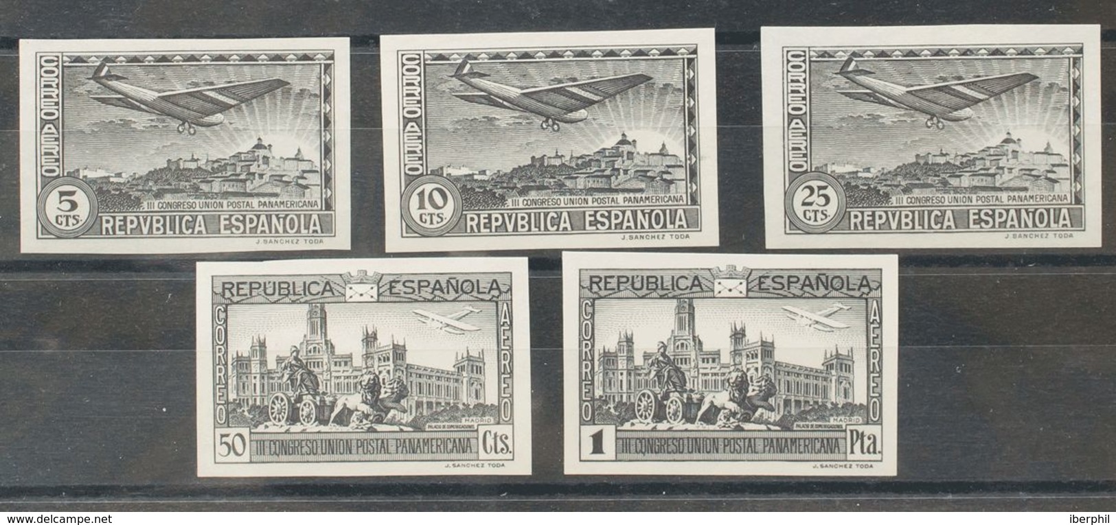 (*)614/18P. 1931. Serie Completa. ENSAYOS DE PLANCHA (sin Dentar), En Negro. MAGNIFICA Y RARA. (Gálvez, 465/69) - Sonstige & Ohne Zuordnung