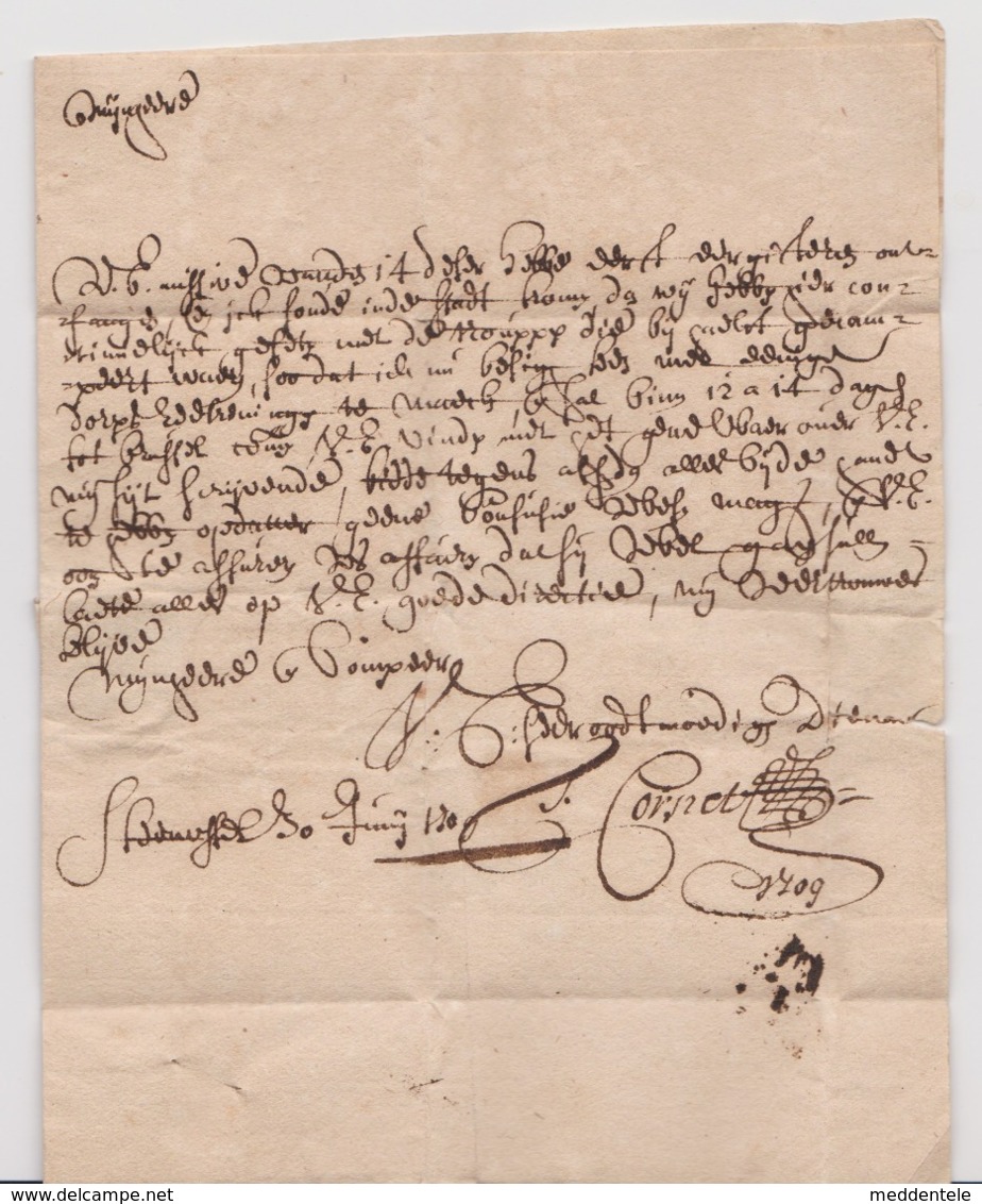 Lettre Datée De 1709 Adressée à Brûssel - Voir Texte - 1621-1713 (Paesi Bassi Spagnoli)