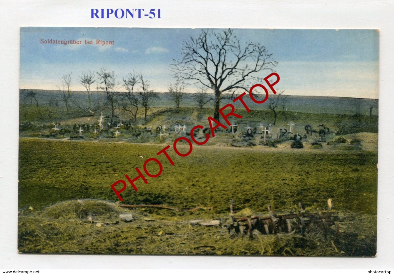 RIPONT-Tombes De Soldats-CARTE Imprimee Allemande-Guerre14-18-1WK-France-51-Militaria- - Ville-sur-Tourbe