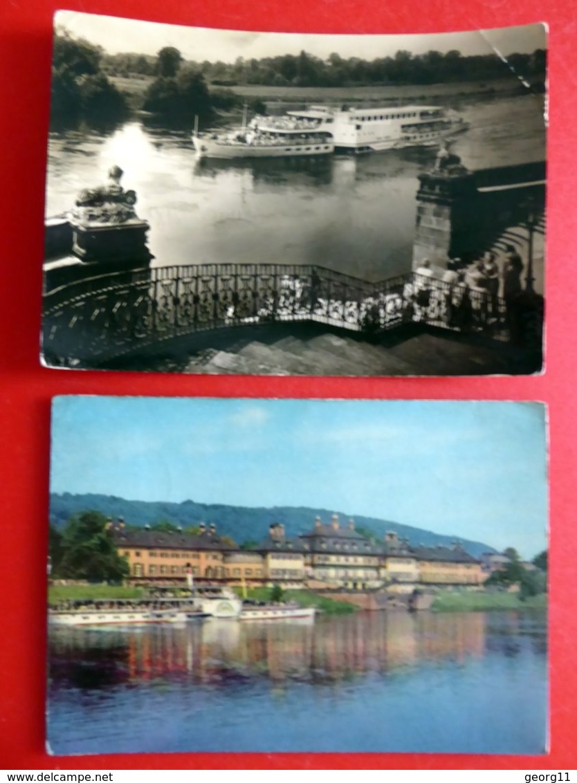 2 X AK Schloss Pillnitz - Dresden - Weiße Flotte - Elbe - Raddampfer - 1965 1968 - Pillnitz