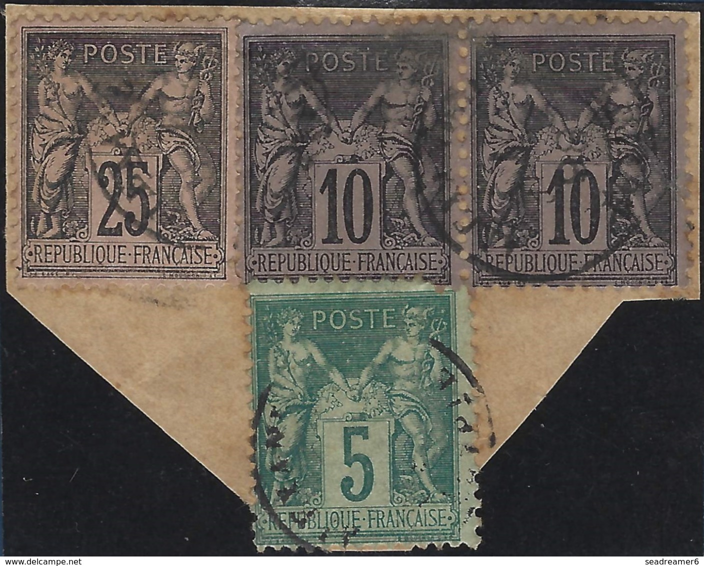 France Colonies Alexandrie Sage Fragment N°75, 89 Paire & 97 Oblitérés Petit Dateur "Alexandrie/Egypte"  TTB - Used Stamps