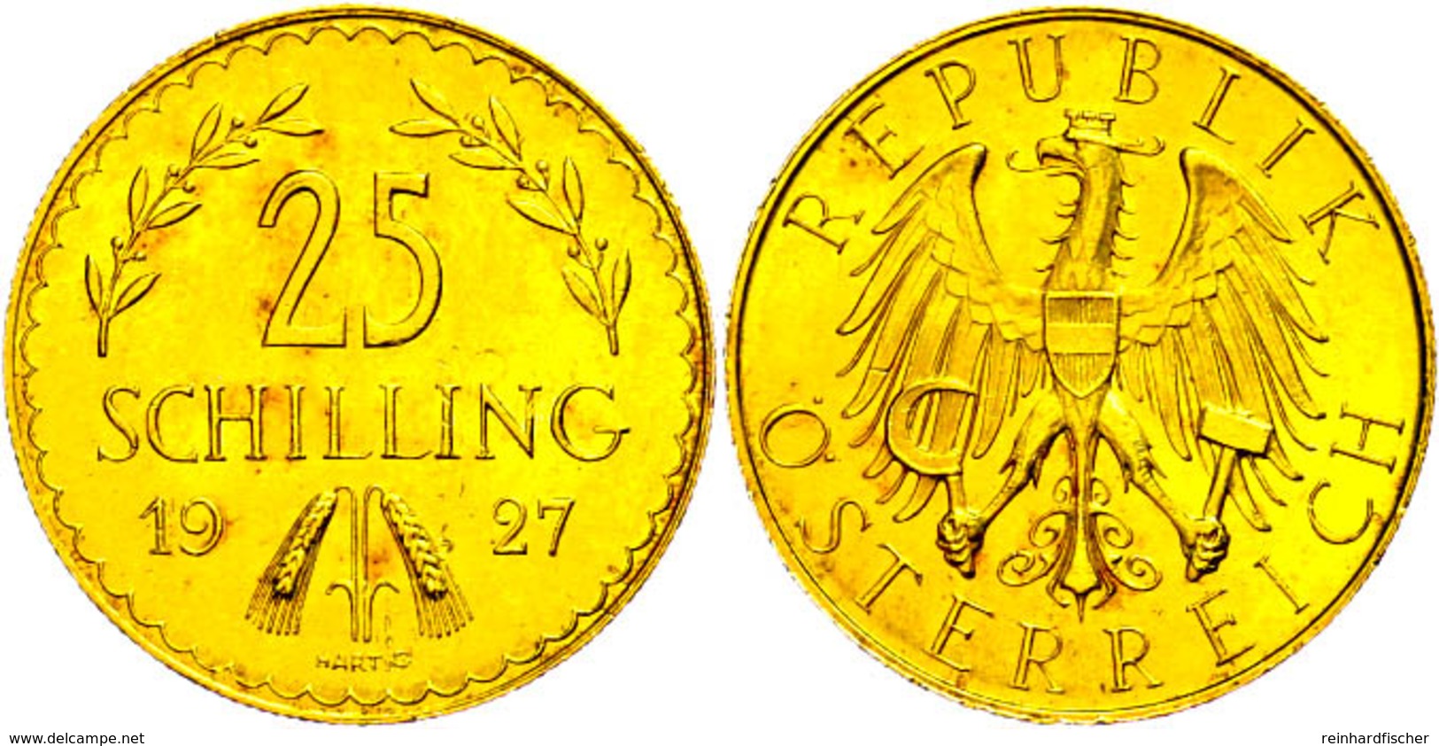 25 Schilling, Gold, 1927, Fb. 521, Kl. Kr., Vz-st.  Vz-st - Autriche