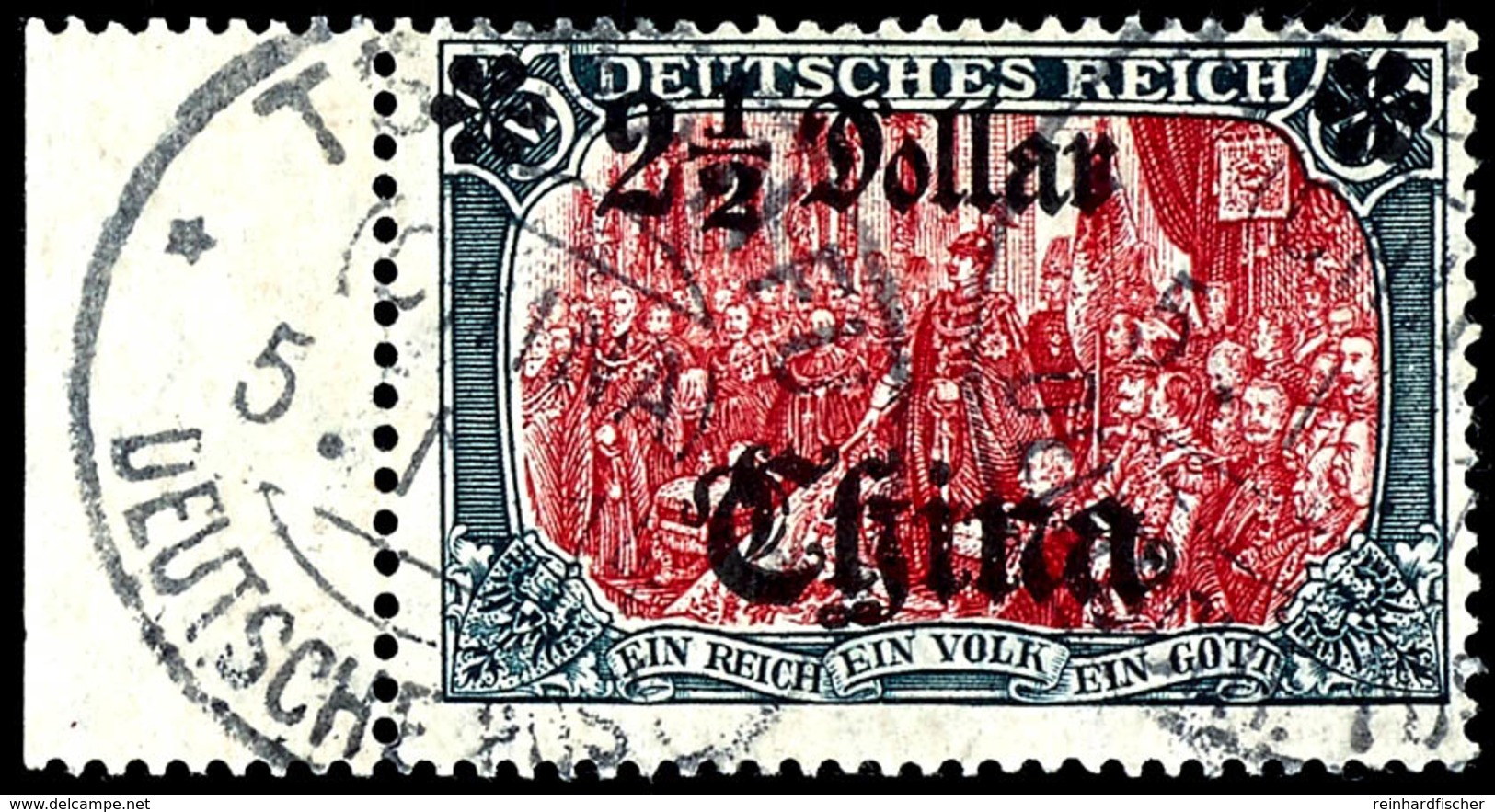 5 Mark Gestempeltes Randstück, Kabinett, Michel 190,-, Katalog: 47IALIa O - Chine (bureaux)