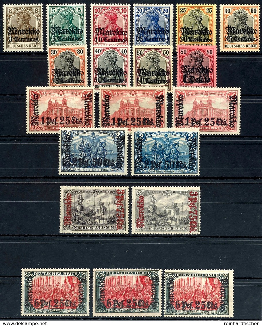 3 C. Auf 3 Pfg - 6 P. 25 C. Auf 5 M. Germania, 13 Werte Kpl., Dabei 30 Pfg X/y Sowie Zusätzlich MiNr. 55IIba Und Bb, 56I - Morocco (offices)