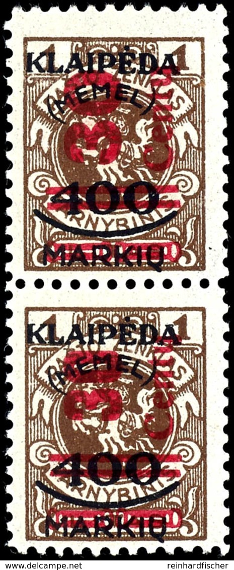 30 Centu Auf 400 M. Auf 1 L., Postfrisches Senkrechtes Typenpaar, Obere Marke II, Untere Marke III, Fotoattest Klein BPP - Memel (Klaïpeda) 1923