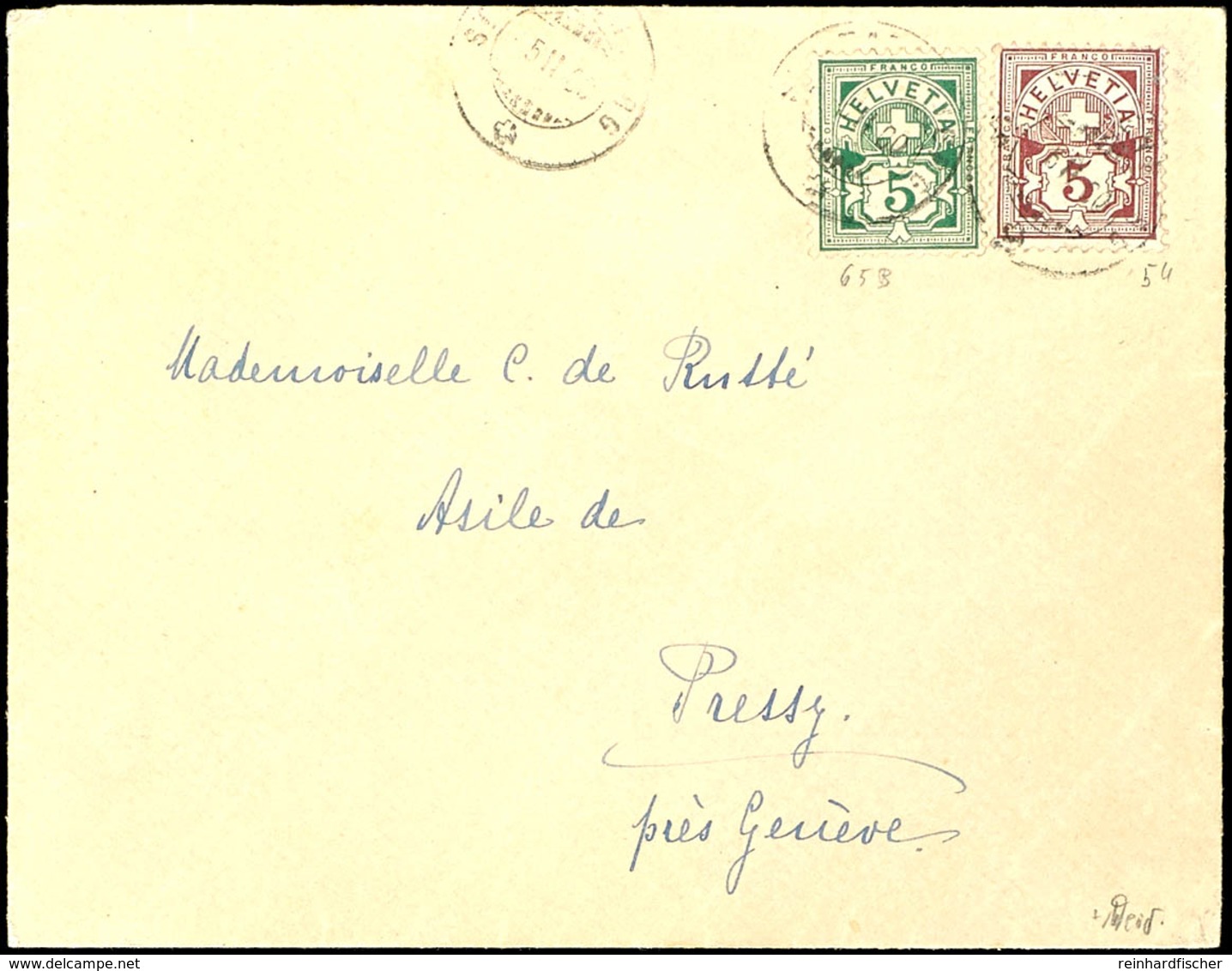 1899, 5 C. Freimarke Auf Gefasertem Papier Grün Und 5 C. Freimarke Auf Weißem Papier, Lila, Mischfrankatur Der Ausgaben  - Other & Unclassified