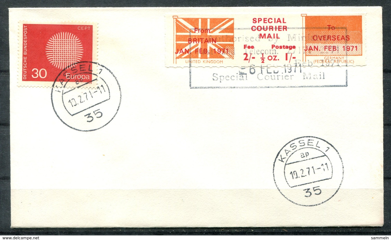 5251 - GROSSBRITANNIEN / UK - Poststreik 1971 - SPECIAL COURIER MAIL TO OVERSEAS GERMANY - Variétés, Erreurs & Curiosités