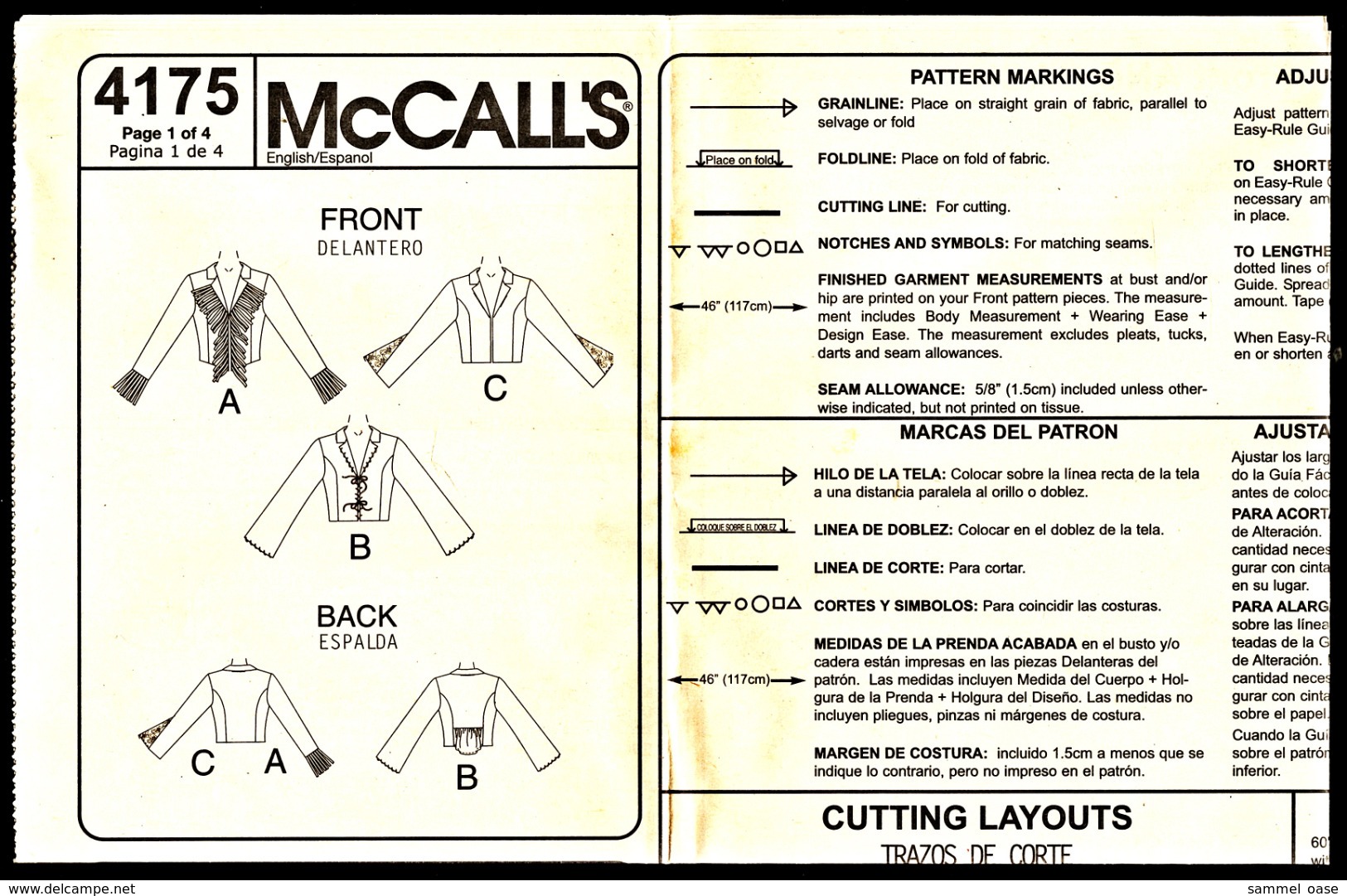 Vintage McCall`s Schnittmuster 4175  -  Junior Jacke Eng Anliegend Gefüttert   -  Size JD -  Größe 11-18 - Haute Couture