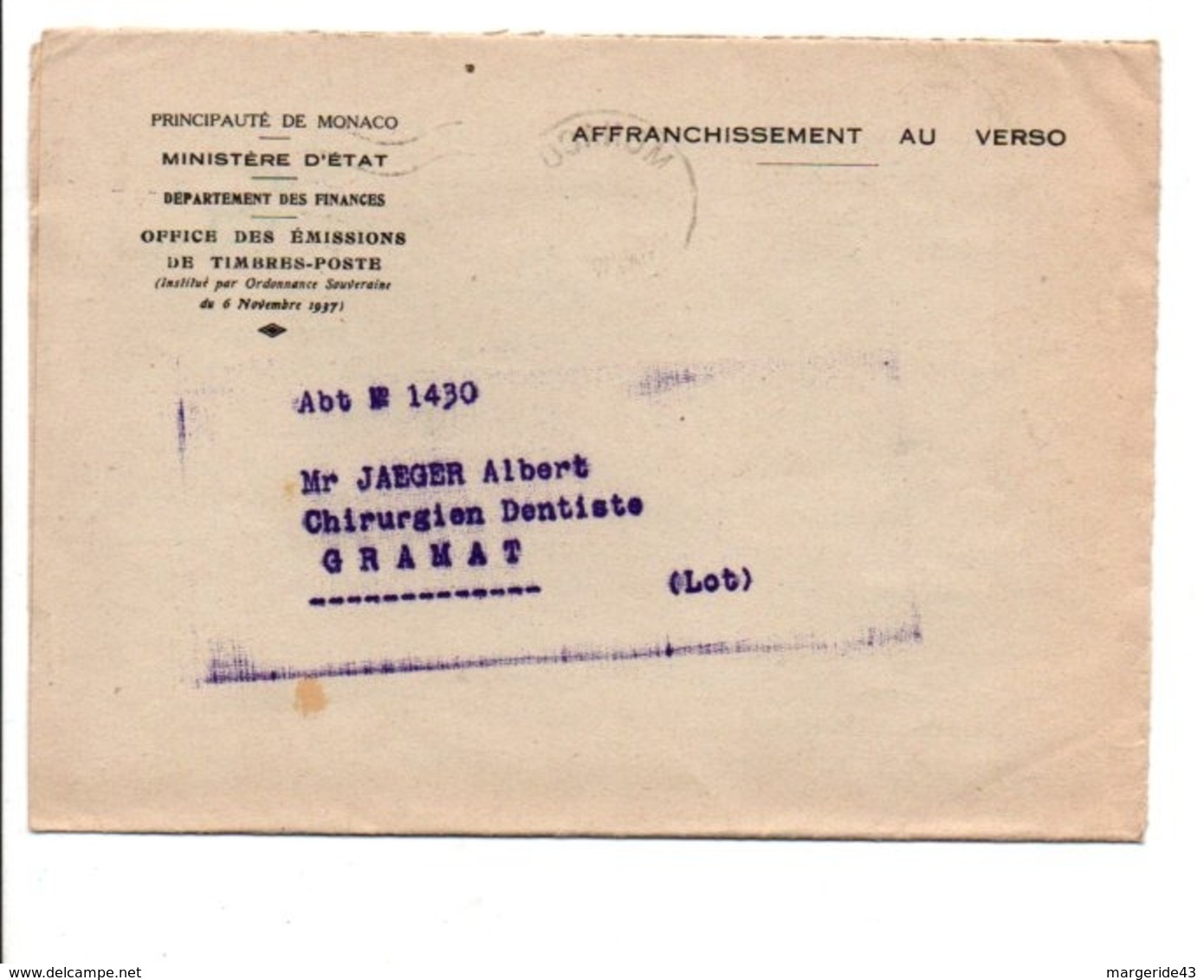 MONACO AFFRANCHISSEMENT COMPOSE SUR PLI POUR LA FRANCE 1949 - Storia Postale