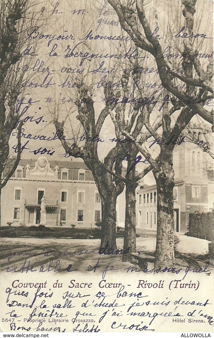 5925 "CONVENT DU SACRE COEUR-RIVOLI (TURIN)"TRIPLICE TIMBRO TONDO RIQUADRATO-CART. POST. ORIG. SPED.1907 - Rivoli