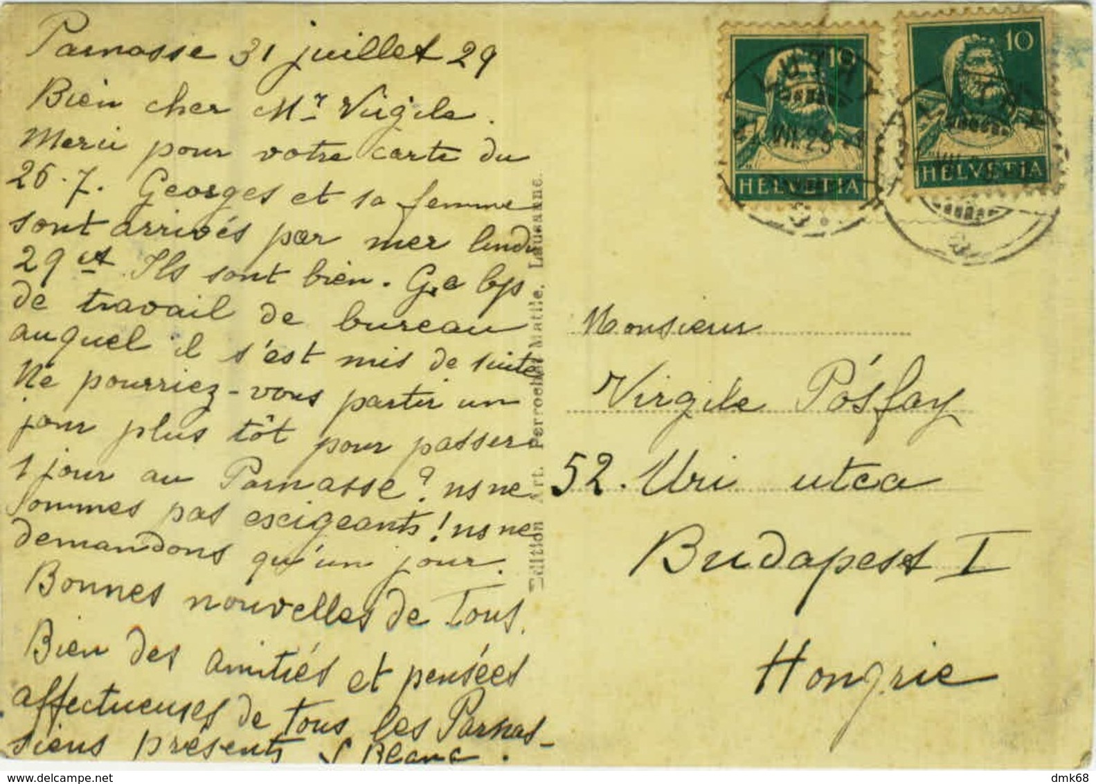 SWITZERLAND - LUTRY - EDIT PERROCHET - MAILED 1929  (BG5647) - Lutry