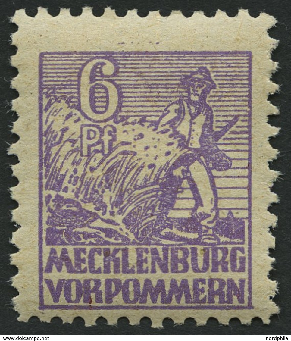 MECKLENBURG-VORPOMMERN 33ye **, 1946, 6 Pf. Grauviolett, Graues Papier, Mit Rückseitigem Abklatsch, Pracht, Gepr. Kramp, - Sonstige & Ohne Zuordnung