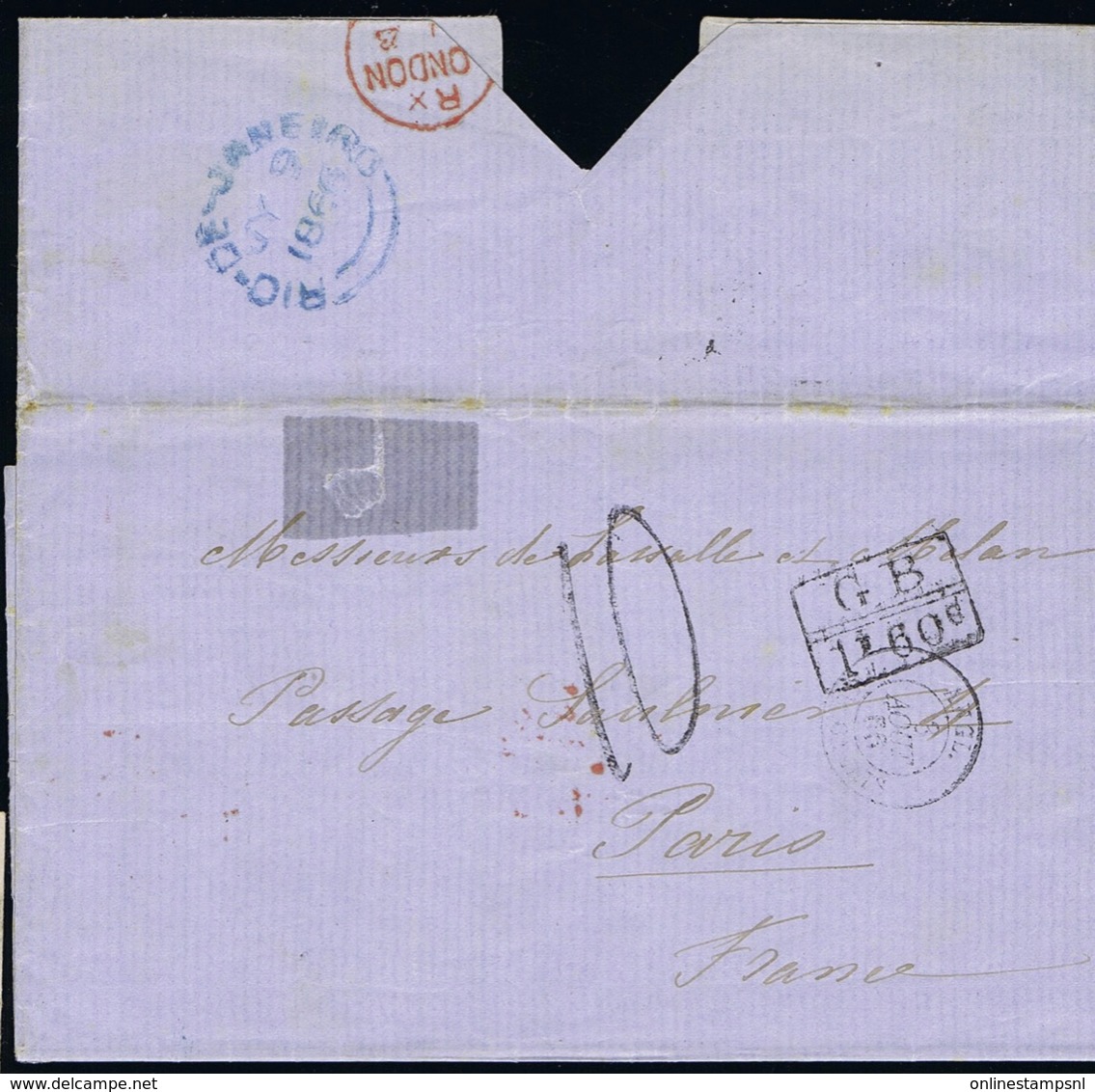 Brasil Complete Letter 9-7-1866 Rio De Janeiro British Postoffice -> Calais Paris  GB 1"50 D Cancel - Lettres & Documents