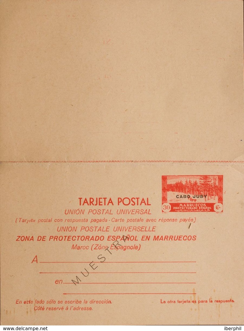 España. Cabo Juby. Entero Postal. (*)EP4M. 1935. 30 Cts + 30 Cts Rojo Sobre Tarjeta Entero Postal, De Ida Y Vuelta. MUES - Cape Juby