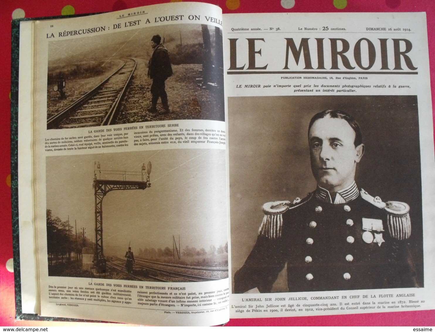 Le miroir. 1914/15. 73 numéros. l'actualité de l'époque très illustrée au début de la guerre. recueil, reliure.