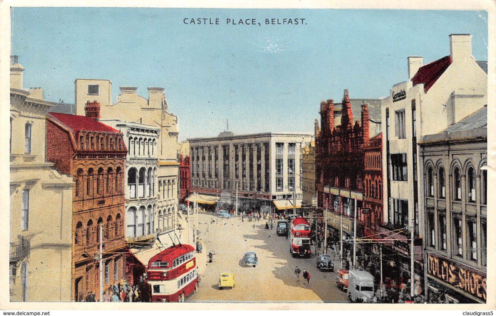 0771 "CASTLE PLACE - BELFAST" ANIMATA, FILOBUS A DUE PIANI. CART. ORIG. SPED. 1960 - Antrim