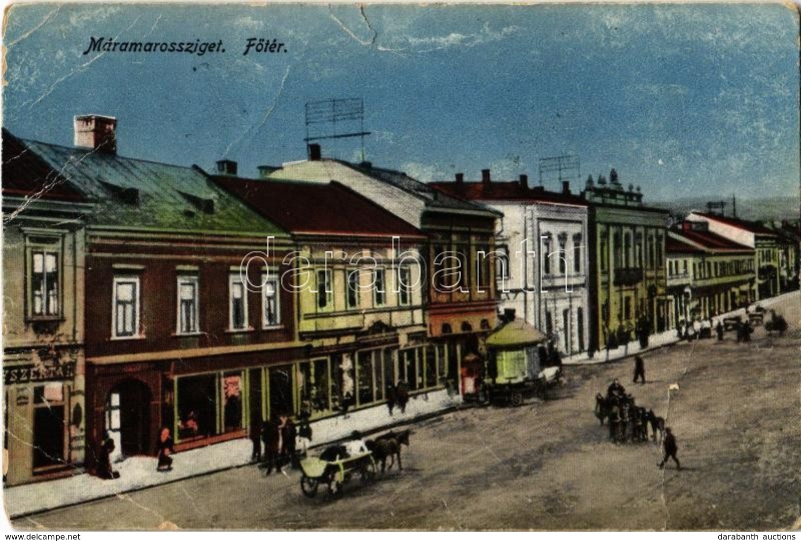 T3 Máramarossziget, Sighetu Marmatiei; Fő Tér, Gyógyszertár, üzletek / Main Square, Pharmacy, Shops (non PC) + 1940 Mára - Ohne Zuordnung