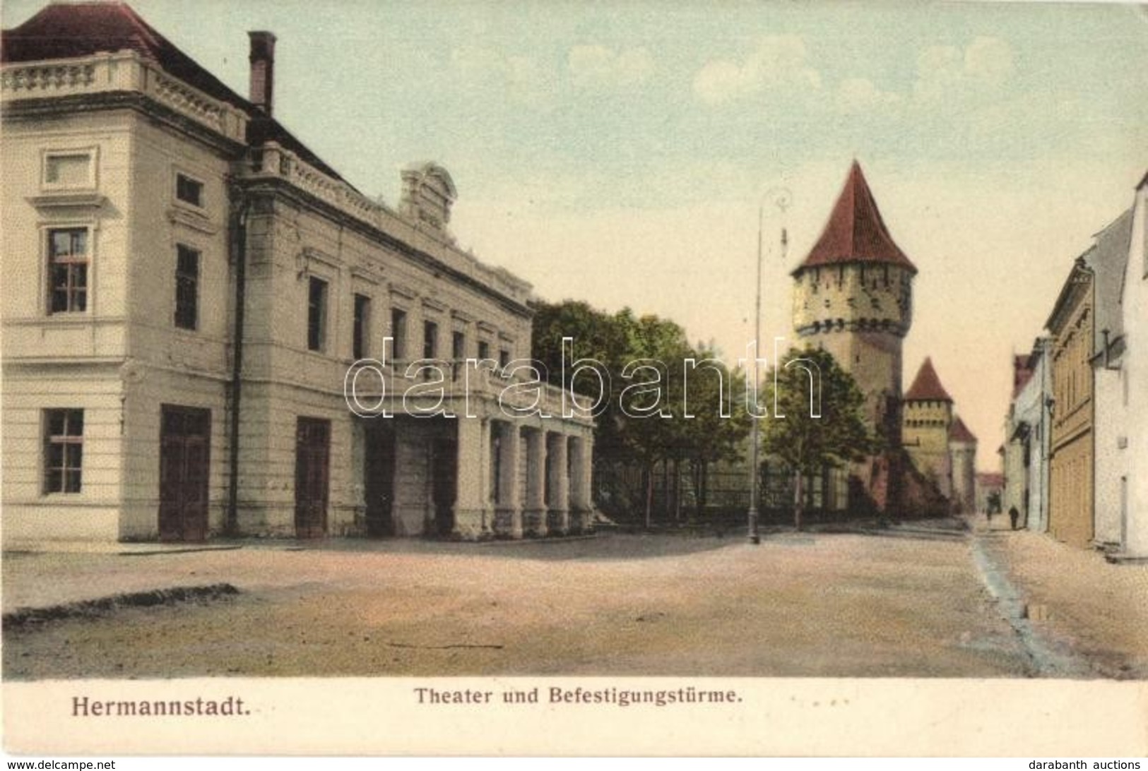 ** T2 Nagyszeben, Hermannstadt, Sibiu; Színház, Régi Vártorony / Theatre, Old Castle Tower / Befestigungstürme - Unclassified