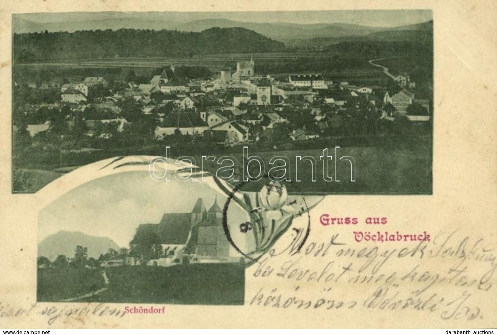 T4 1902 Vöcklabruck, Schöndorf / Medieval Fortified Church. Floral (vágott / Cut) - Sonstige & Ohne Zuordnung