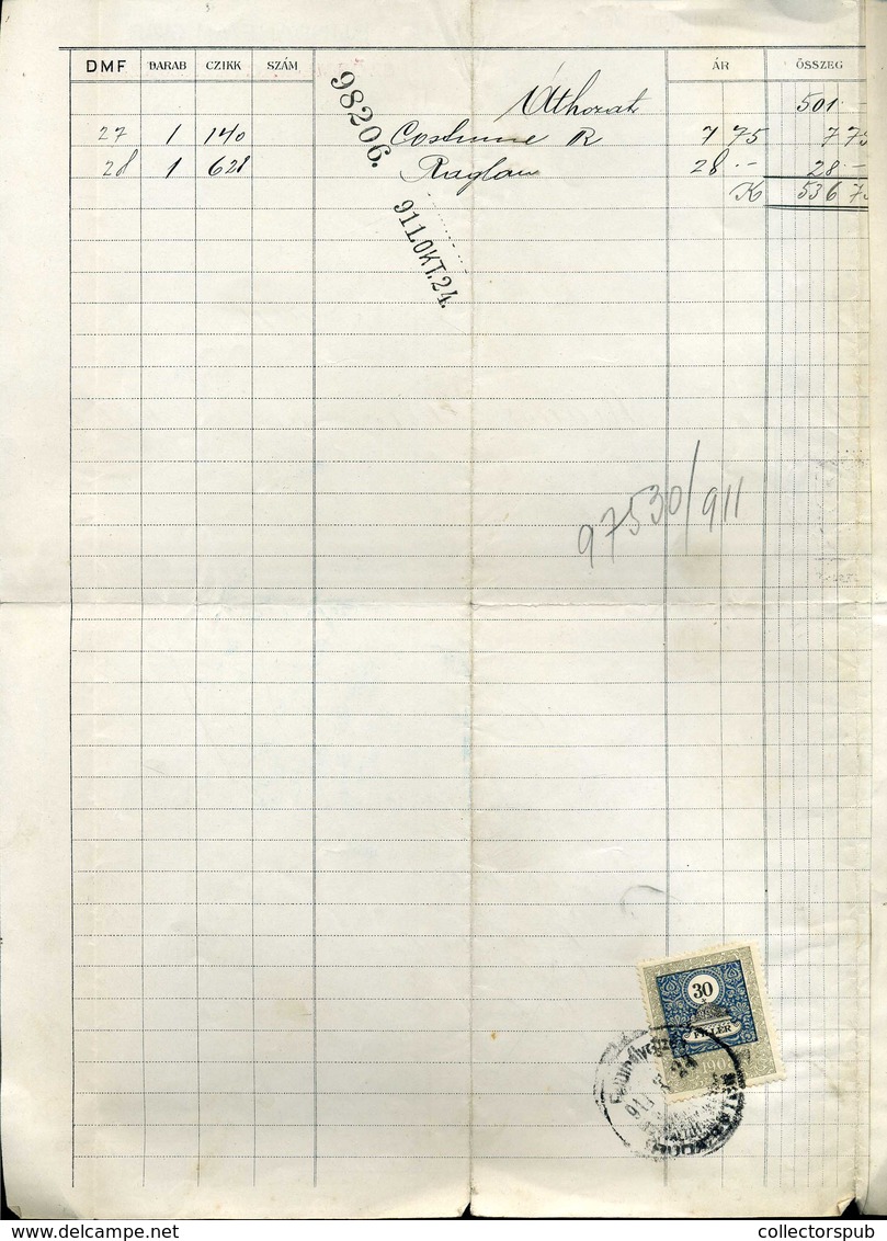 Drucker Mór és Fia, Fejléces Céges Számla 1911. /  Letterhead Corp. Bill - Ohne Zuordnung