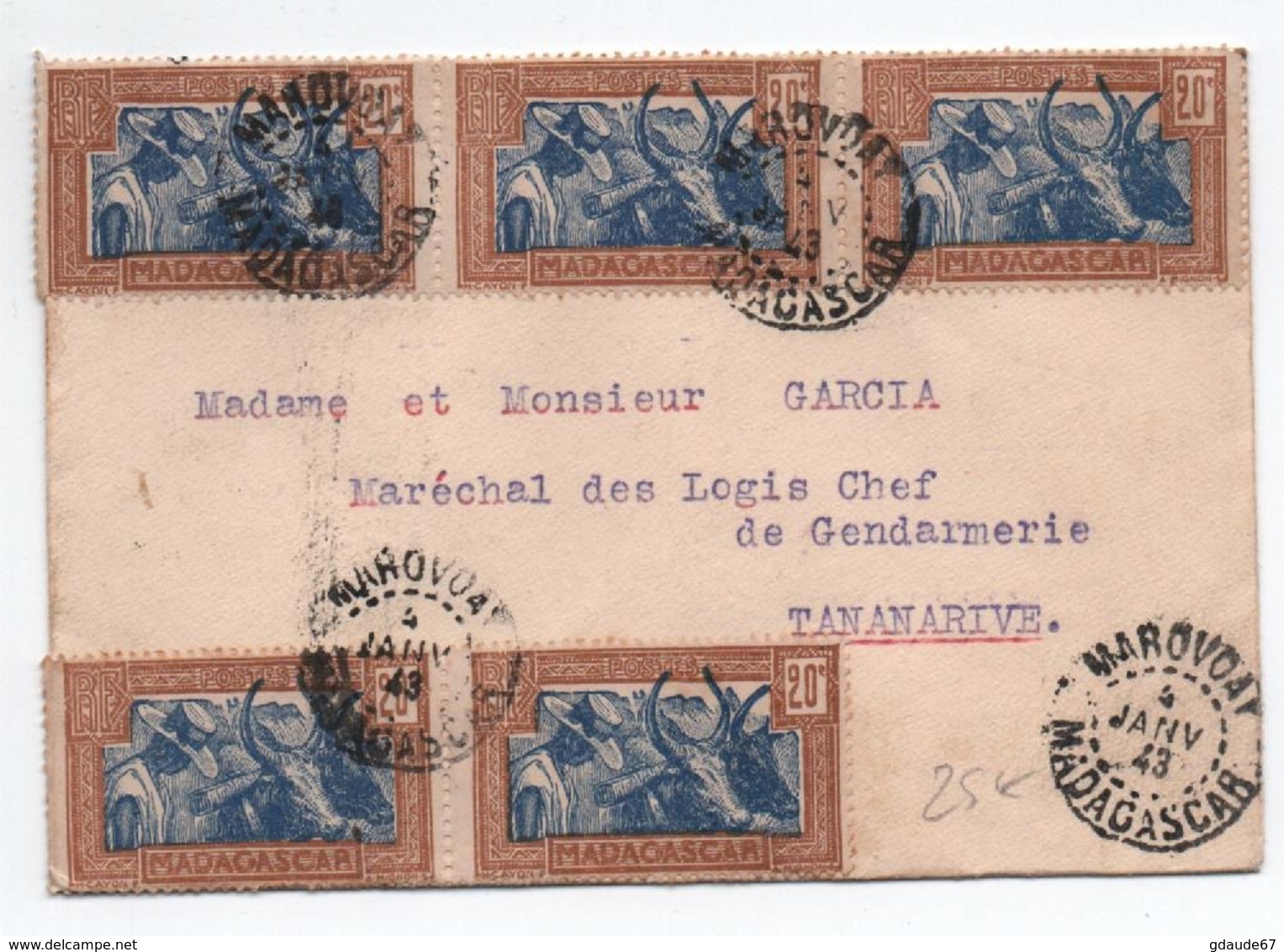 1943 - ENVELOPPE De MAROVOAY (MADAGASCAR) - Lettres & Documents