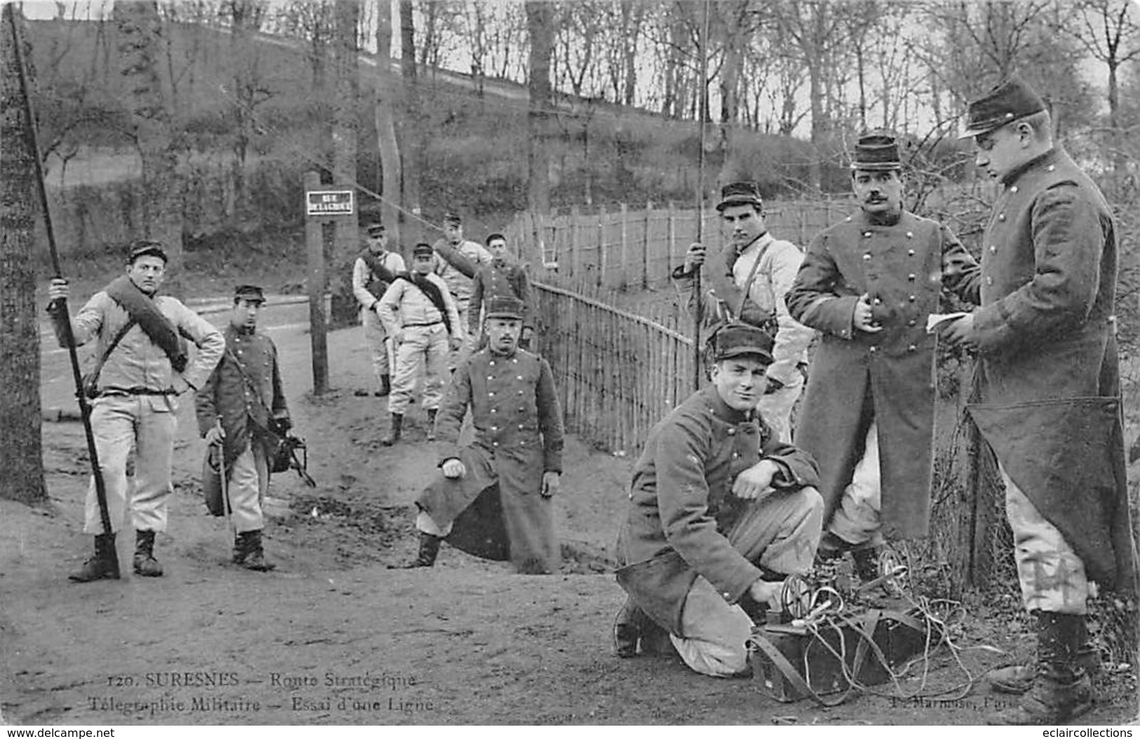 Thème Téléphone.Télégraphe,Radio TSF..   Suresnes   92   Télégraphie Militaire. Essai D'une Ligne       (Voir Scan) - Postal Services