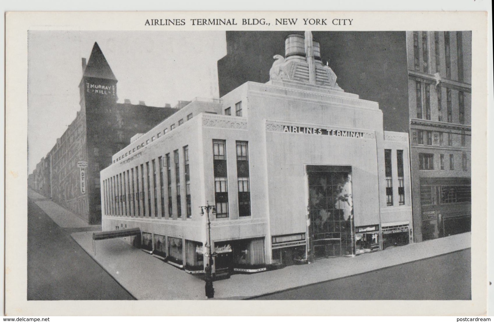 NYC NEW YORK CITY AIRLINES Terminal Building 1940s 42nd ST Postcard - Transports