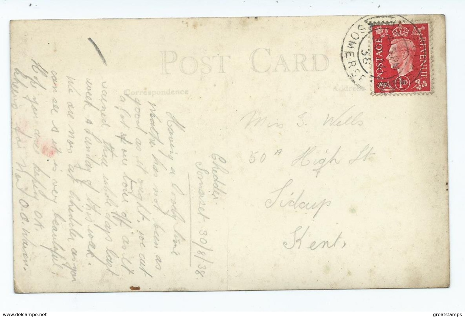 Somerset Rp Postcard  Cheddar Lion Rock Posted 1938 - Cheddar