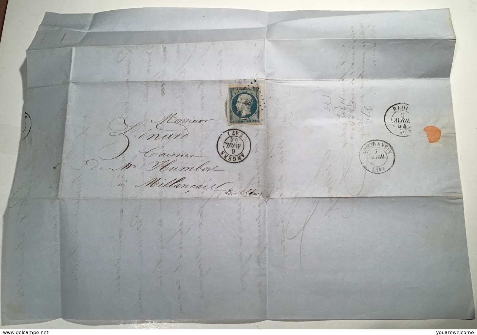 1852 Presidence 25c SUPERBE Signé Scheller Yv.10 Lettre ANGERS 1854 (47 Maine & Loire) / France Cover - 1852 Louis-Napoleon